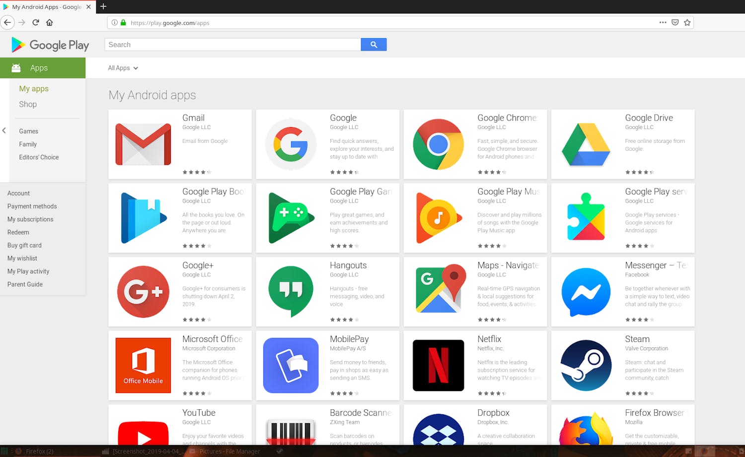 Oversikt over installerte apper i Google Play Store